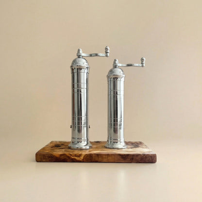 Brass Mills & Olive Wood Board Set - Chrome