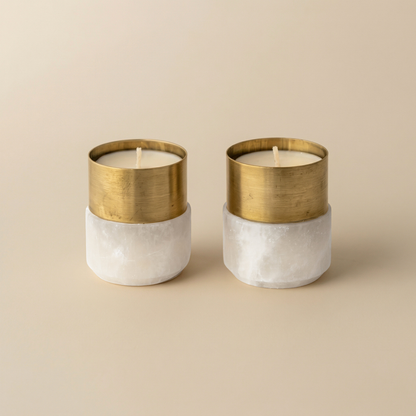 Alabaster and Brass Tealight Candle Holders