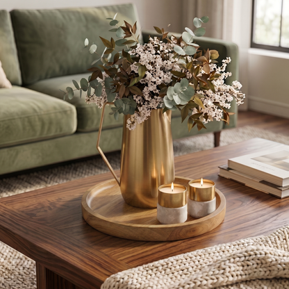 Alabaster and Brass Tealight Candle Holders, Pair
