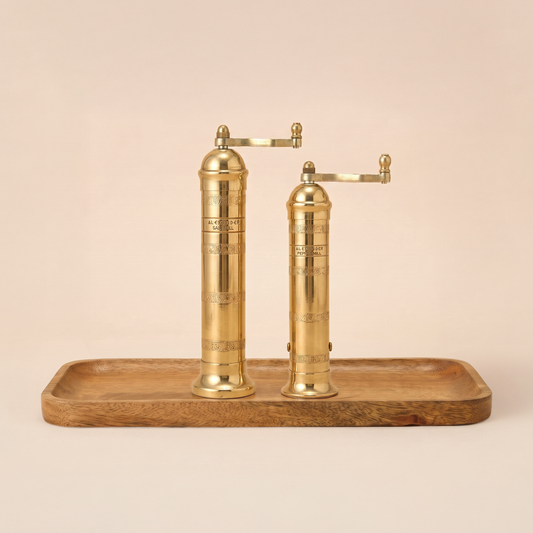 Brass Mills & Mango Wood Tray Set