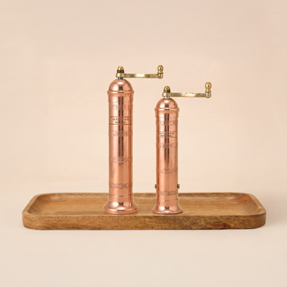 Brass Mills & Mango Wood Tray Set - Copper