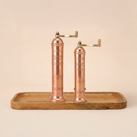 Brass Mills & Mango Wood Tray Set - Copper
