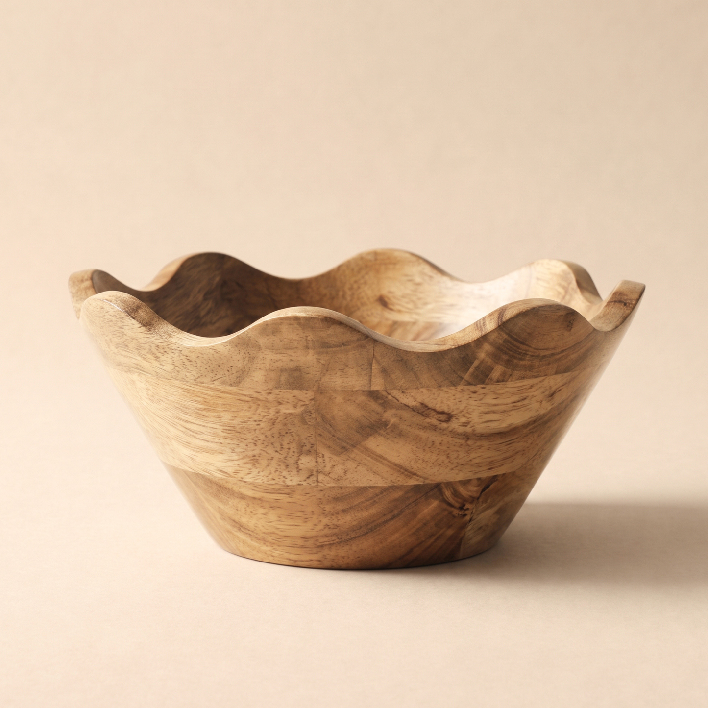 Scalloped Acacia Wood Bowl