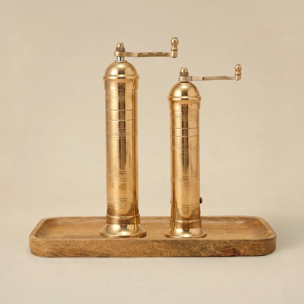Brass Mills & Mango Wood Tray Set