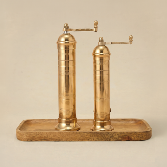 Brass Mills & Mango Wood Tray Set