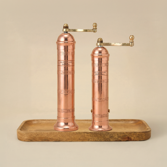 Brass Mills & Mango Wood Tray Set - Copper