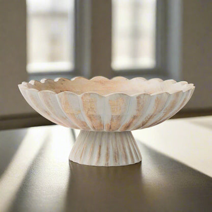 Fluted Pedestal Bowl - Rustic Grey