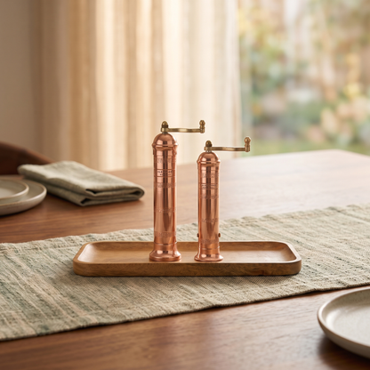 Brass Mills & Mango Wood Tray Set - Copper