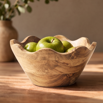 Scalloped Acacia Wood Bowl