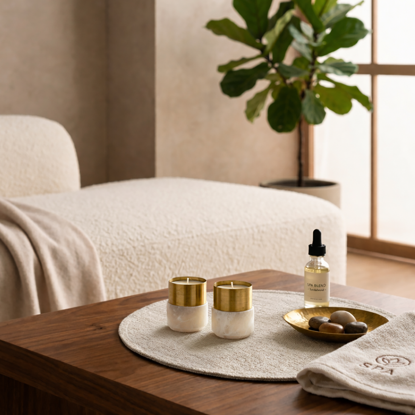 Alabaster and Brass Tealight Candle Holders