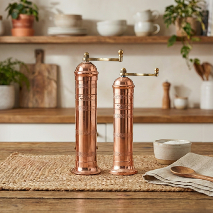 Brass Mills & Mango Wood Tray Set - Copper