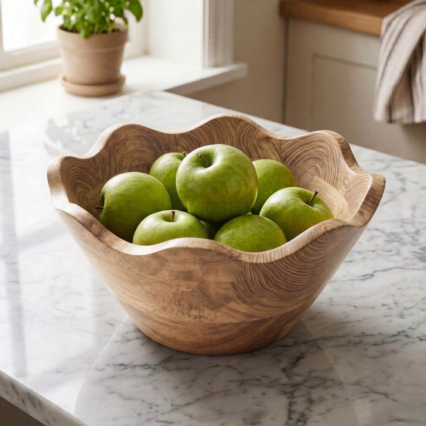Scalloped Acacia Wood Bowl