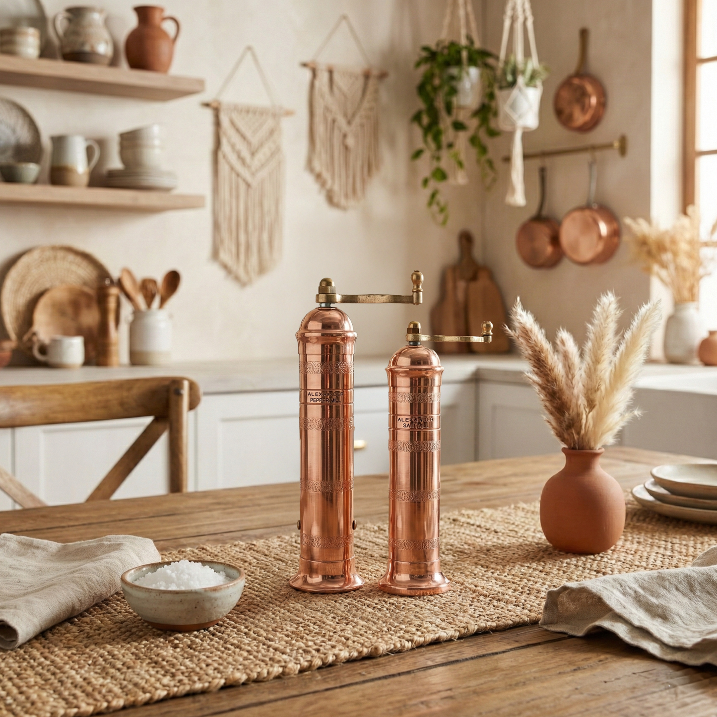 Brass Mills & Mango Wood Tray Set - Copper