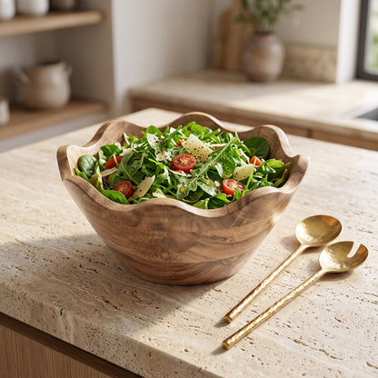 Scalloped Acacia Wood Bowl