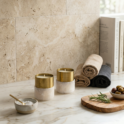 Alabaster and Brass Tealight Candle Holders