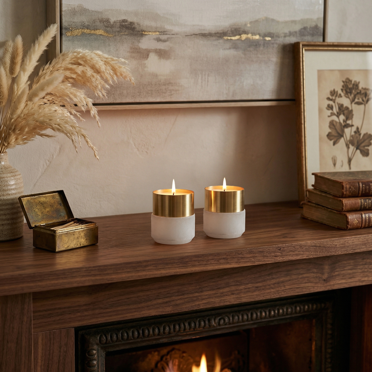 Alabaster and Brass Tealight Candle Holders