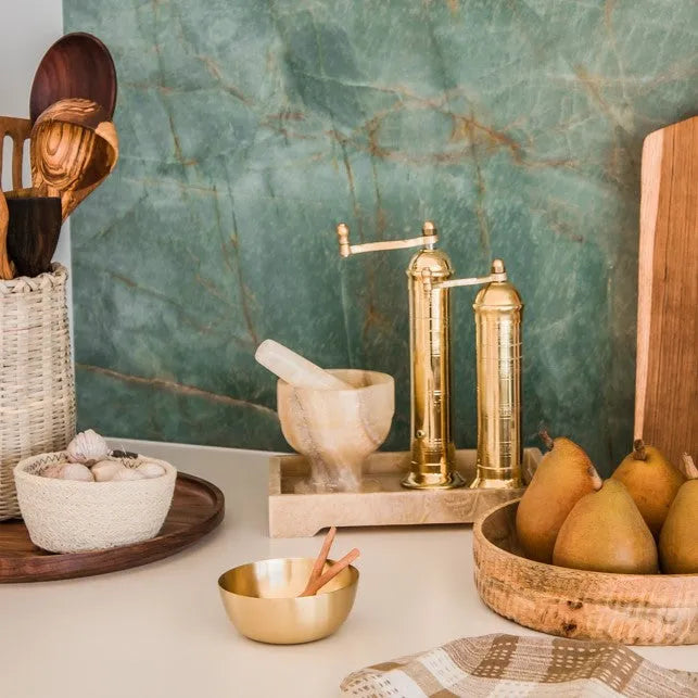 Brass Mills & Mango Wood Tray Set