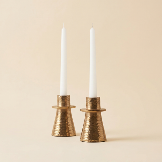 Hammered Brass Taper Candle Holders, Set of 2