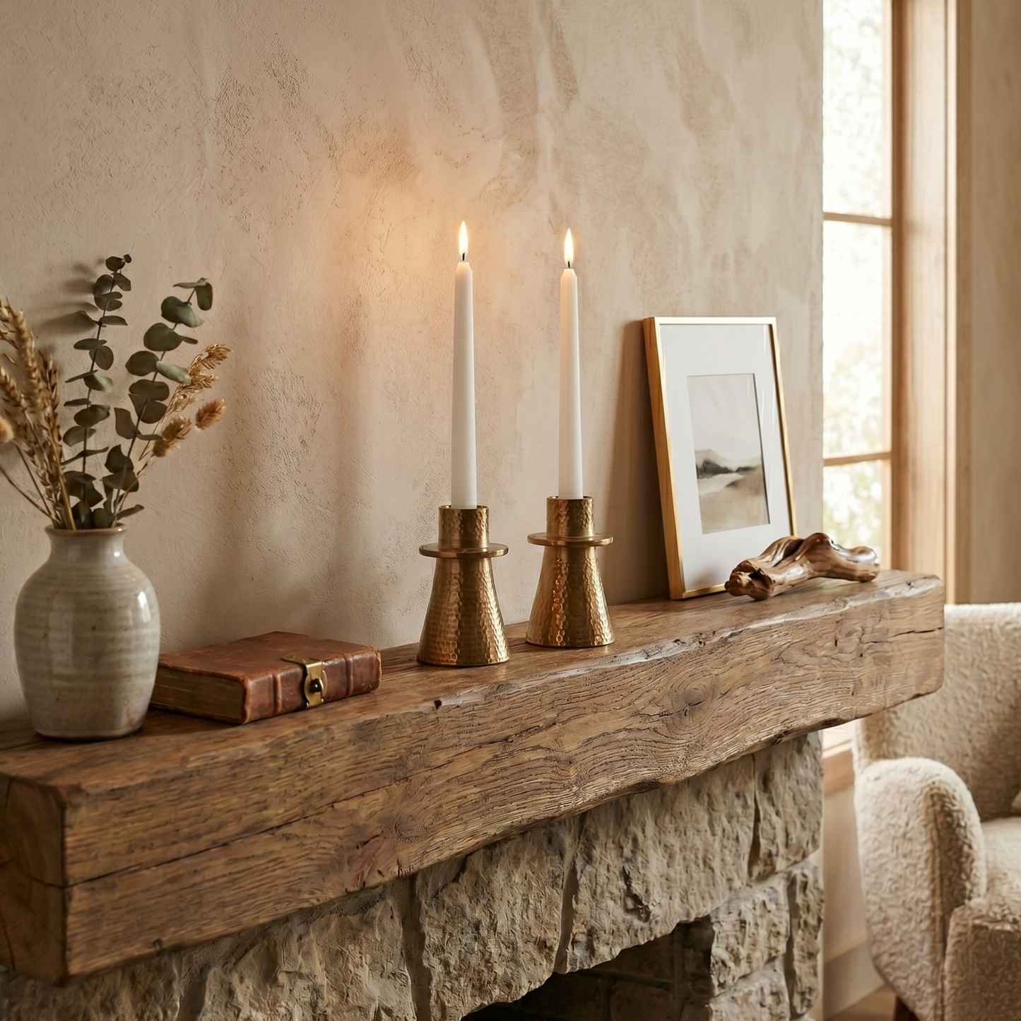 Hammered Brass Taper Candle Holders, Set of 2