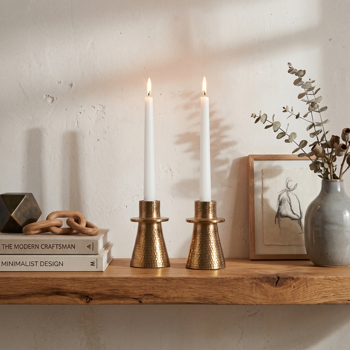 Hammered Brass Taper Candle Holders, Set of 2