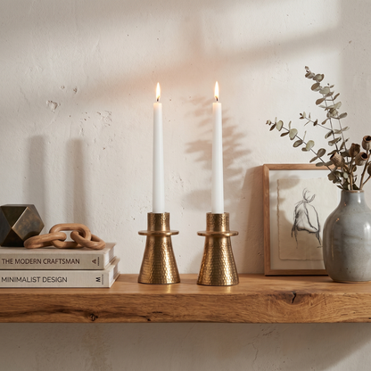 Hammered Brass Taper Candle Holders, Set of 2