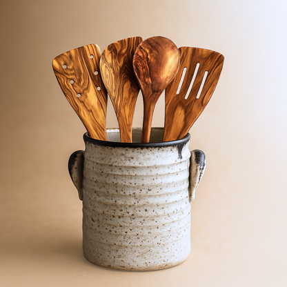 Olive Wood Spoon & Slotted Spatula Set