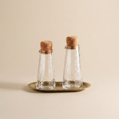 Glass Carafe Set with Brass Tray