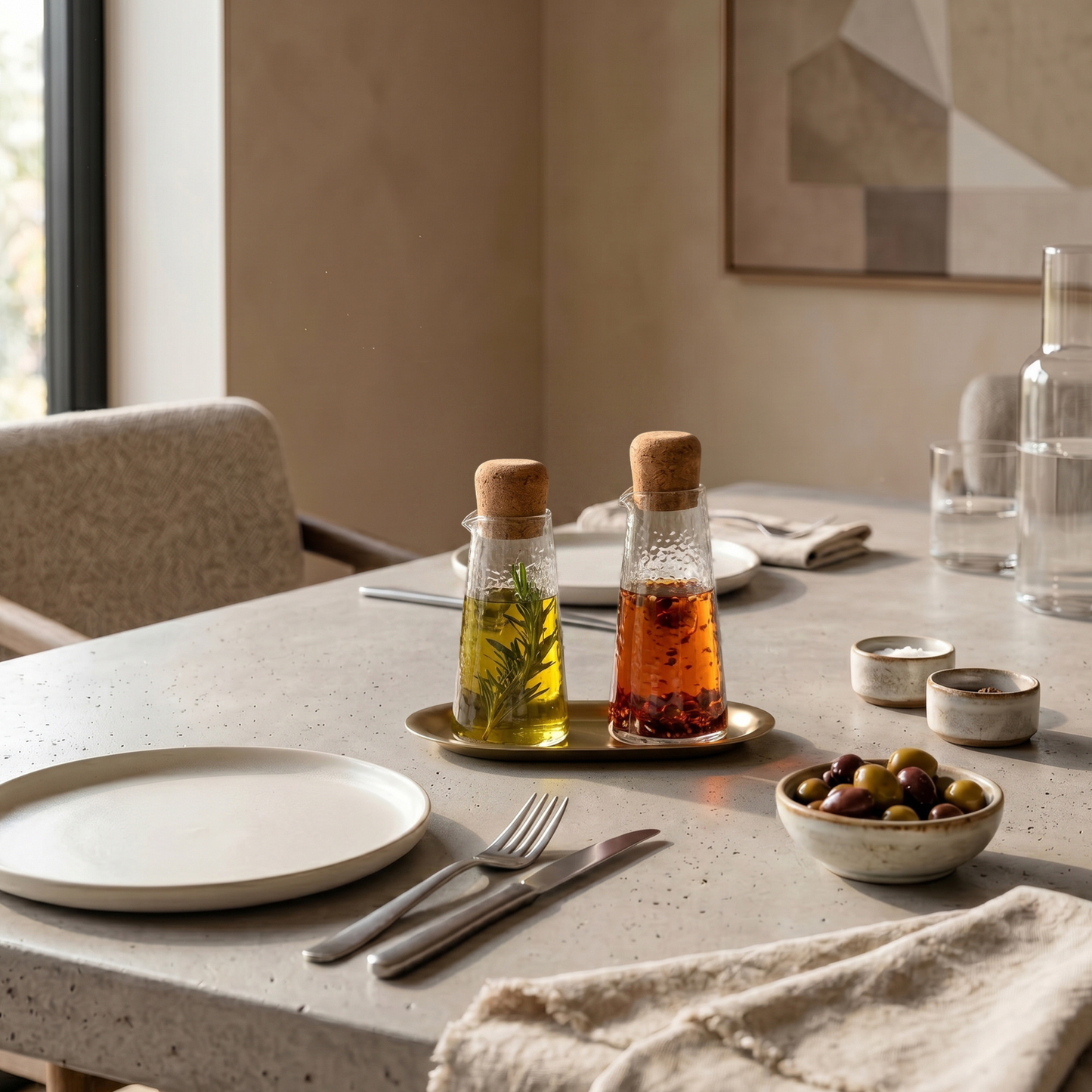 Glass Carafe Set with Brass Tray