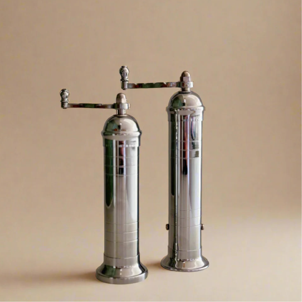 Brass Mills & Olive Wood Board Set - Chrome