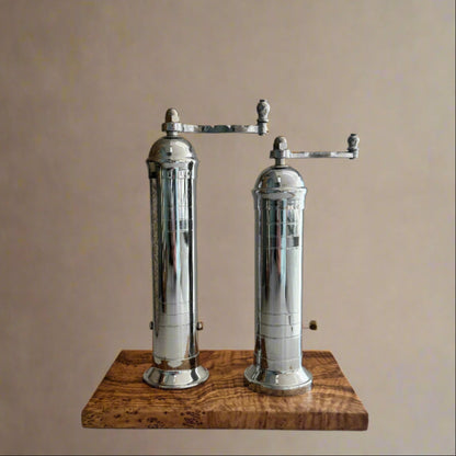 Brass Mills & Olive Wood Board Set - Chrome