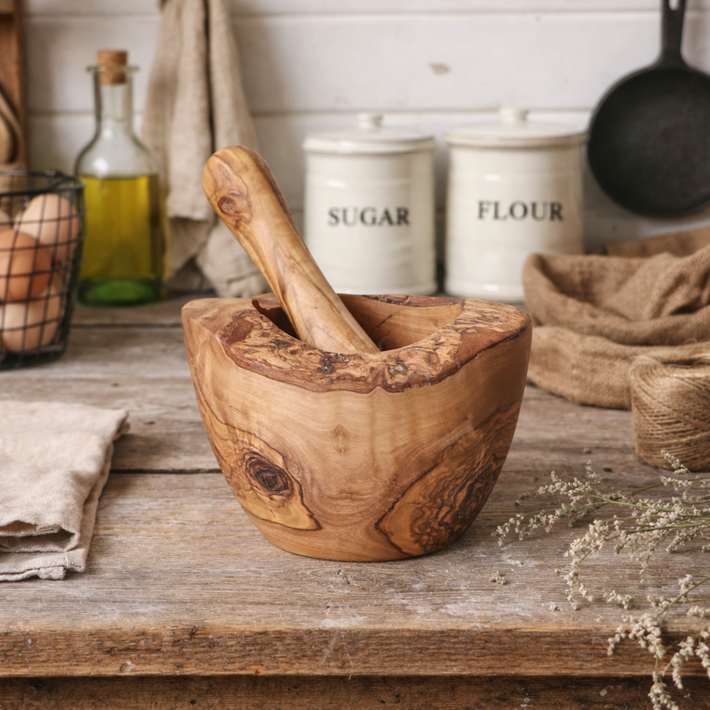 Rustic Olive Wood Mortar & Pestal