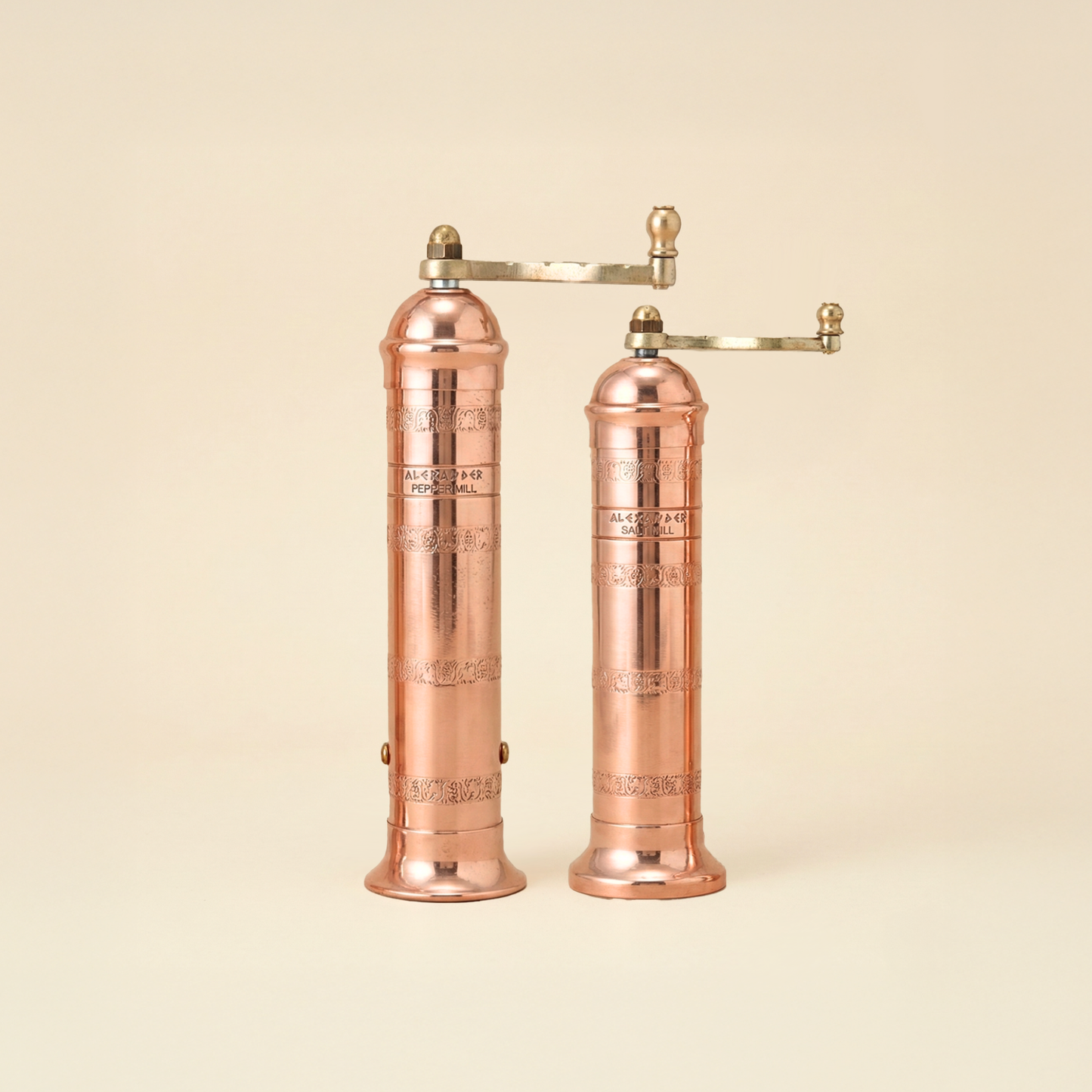 Brass Mills & Mango Wood Tray Set - Copper