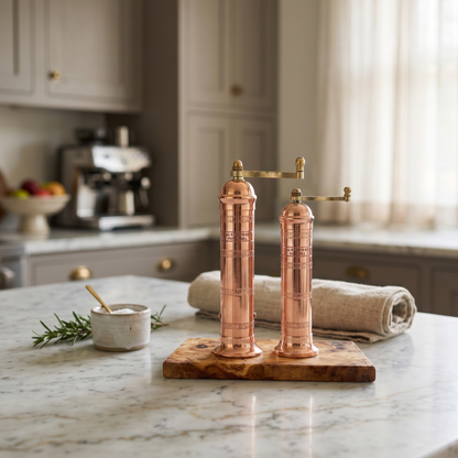 Brass Mills & Olive Wood Board Set - Copper