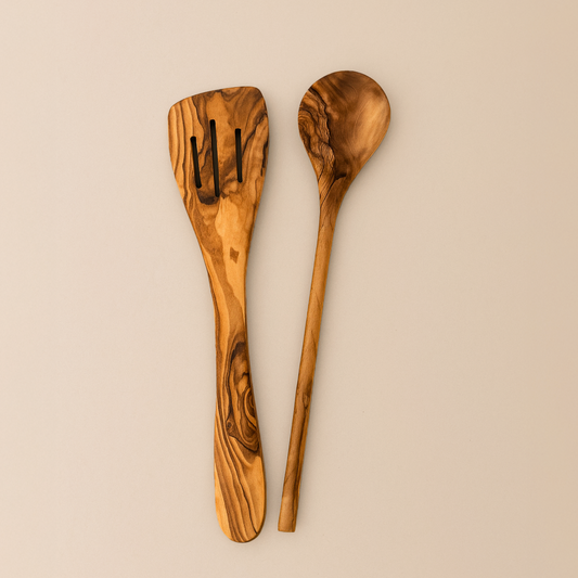 Olive Wood Spoon & Slotted Spatula Set