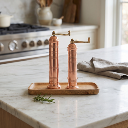 Copper + Brass Mills & Mango Wood Tray Set