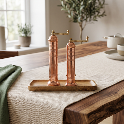 Copper + Brass Mills & Mango Wood Tray Set