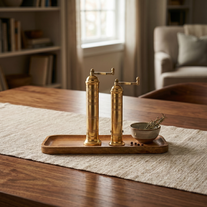 Brass Mills & Mango Wood Tray Set