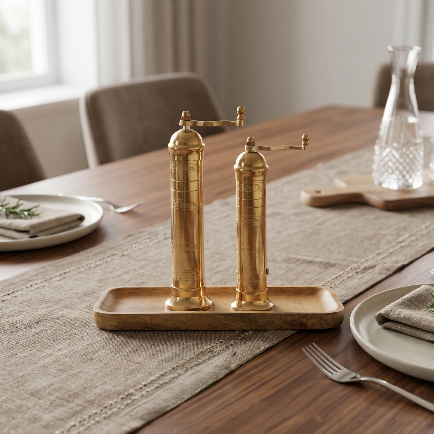 Brass Mills & Mango Wood Tray Set