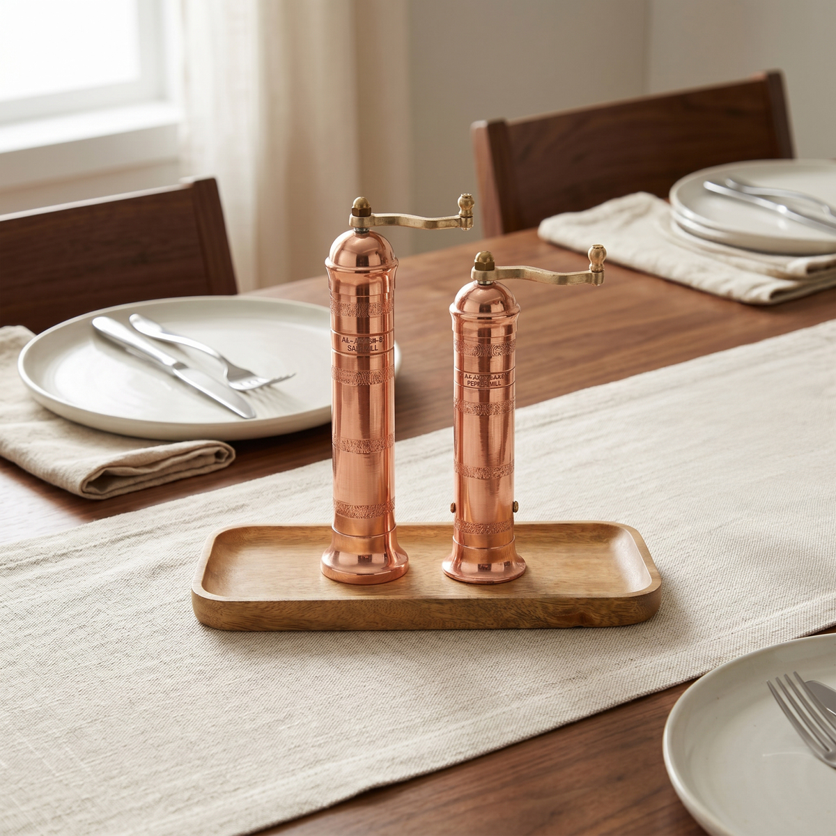 Copper + Brass Mills & Mango Wood Tray Set