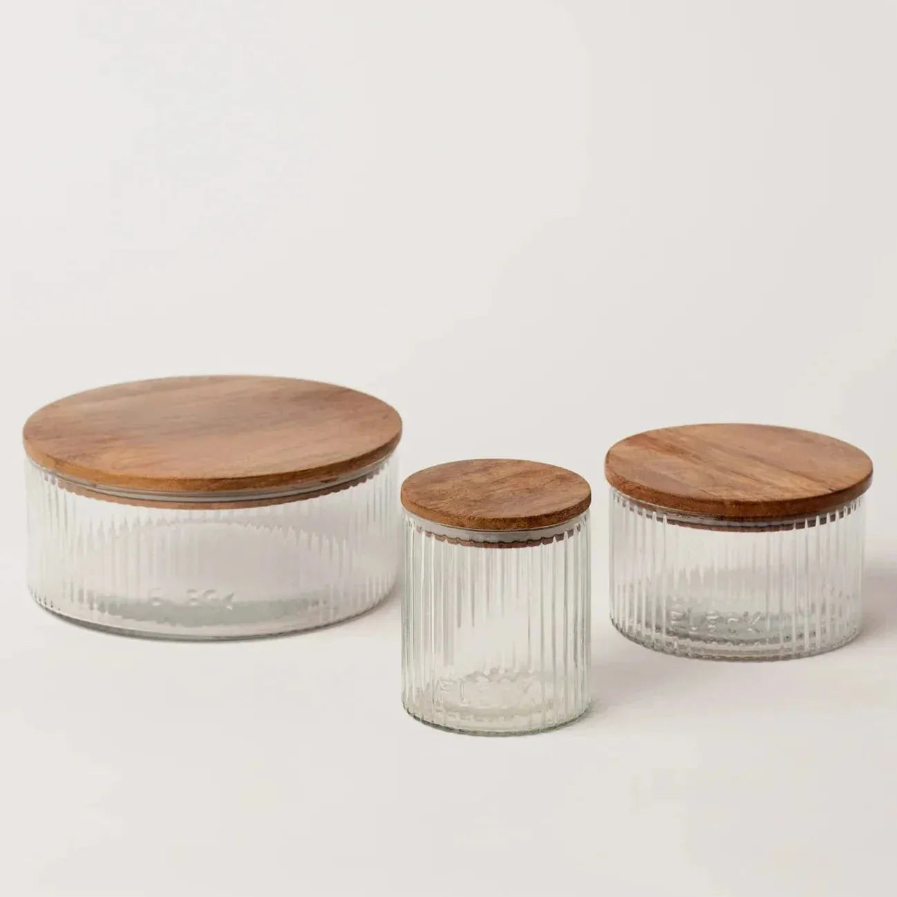 Fluted Glass Storage Jars - Set of 3 - Cove Home