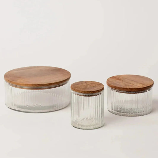 Fluted Glass Storage Jars - Set of 3 - Cove Home