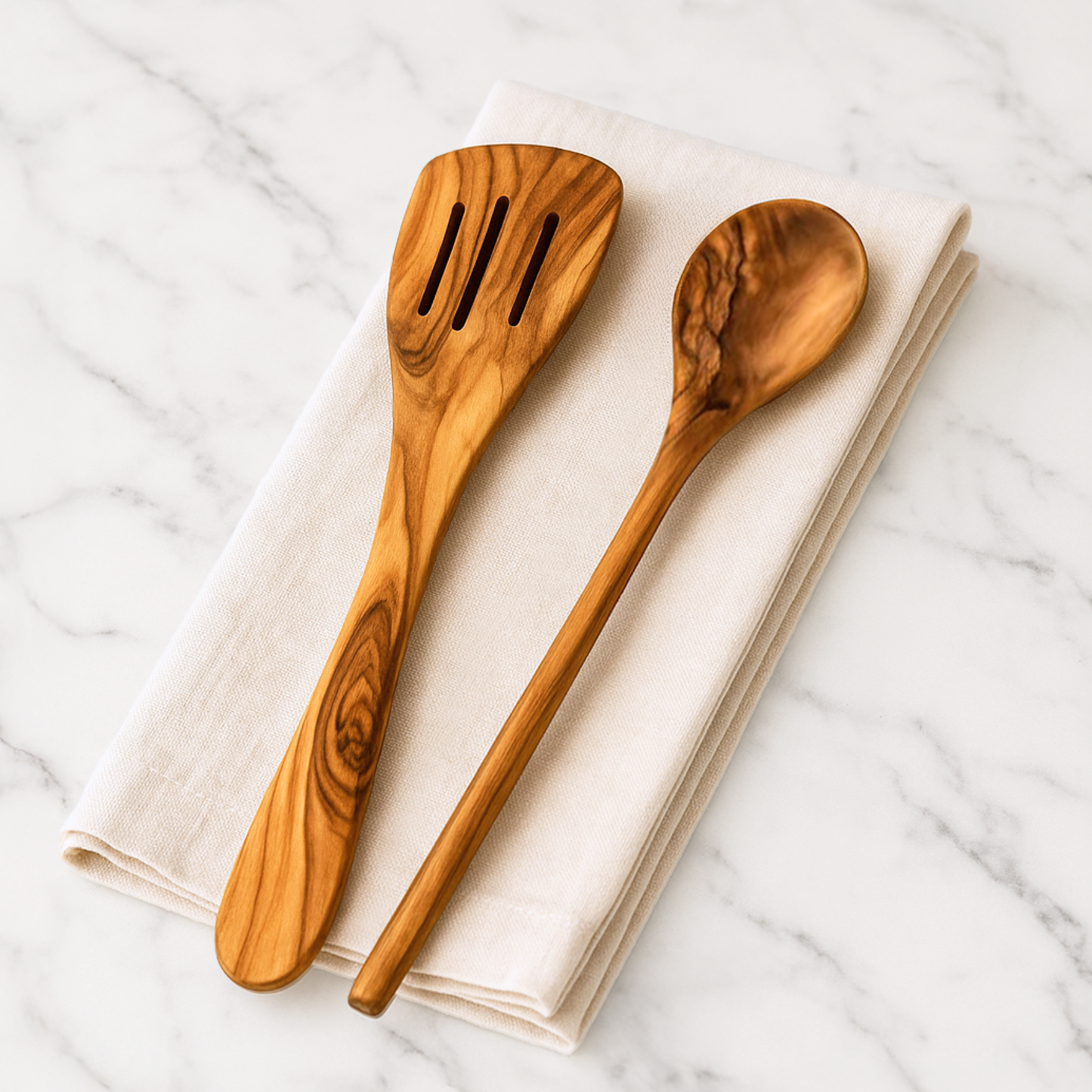 Olive Wood Spoon & Slotted Spatula Set