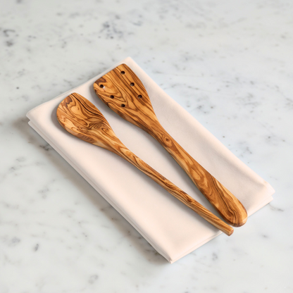 Olive Wood Spoon & Flat Spatula Set