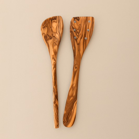 Olive Wood Spoon & Flat Spatula Set