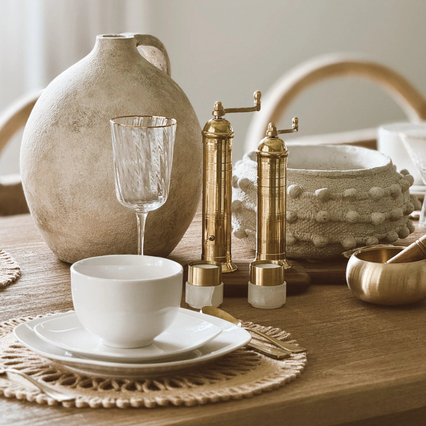 Brass Mills & Mango Wood Tray Set