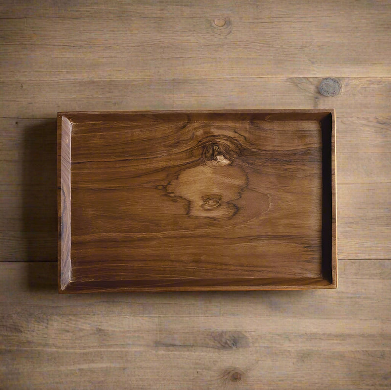 Brass Mill & Teak Wood Tray Set